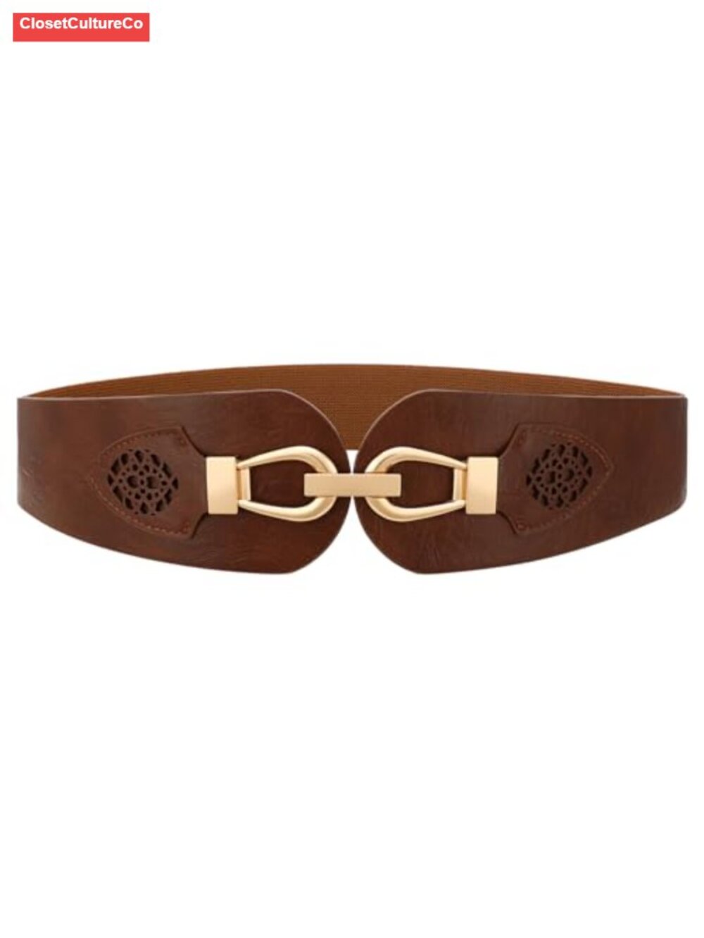 Women's Wide Western Elastic Waist Belt with Chunky Gold Buckle